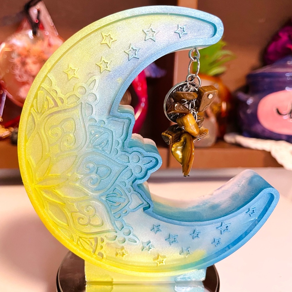 Handmade Gemini Crescent Moon Mixed Media Art -light base sold separately - Picture 3 of 5